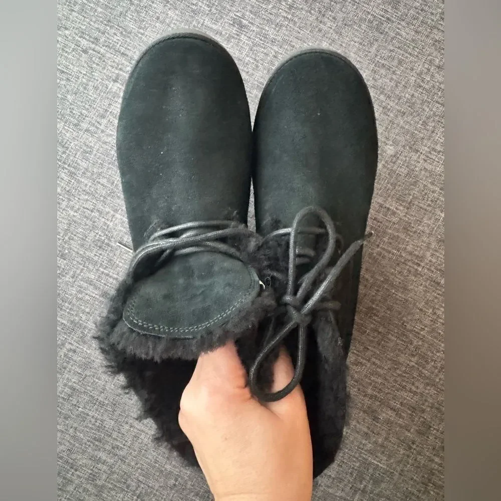UGG CLASSIC MINI FEMME LACE BOOTIE BLACK WEDGE BOOTS US 12 / EU 43 / UK 10